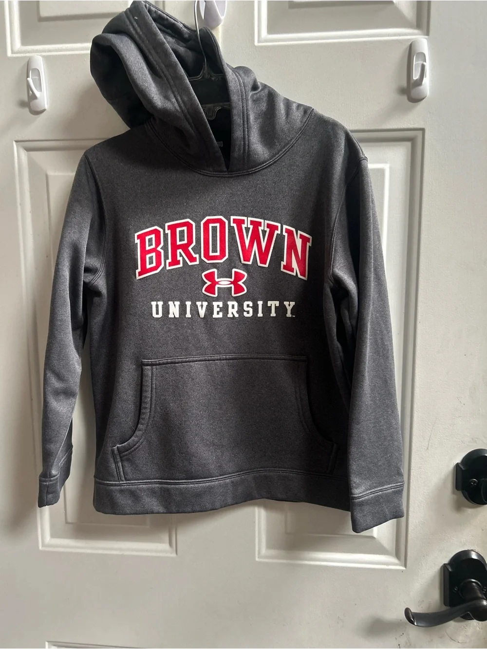 Under Armour Youth Gray “Brown University” Pull over Hoodie with Red Logo Sz M